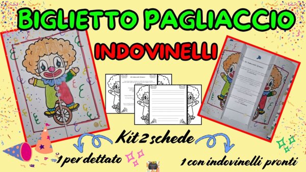 KIT 2 BIGLIETTI PAGLIACCIO con INDOVINELLI