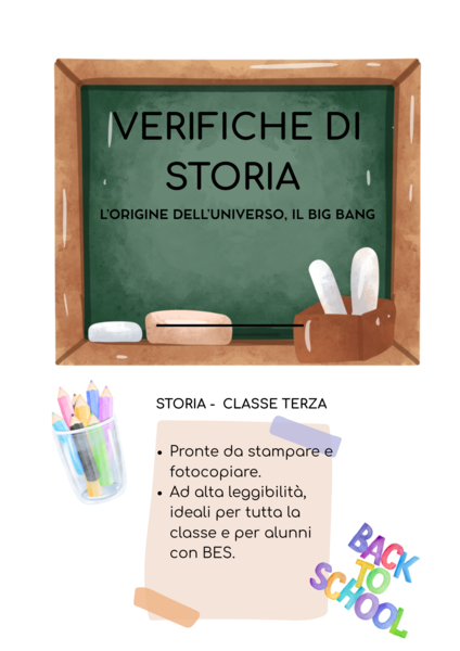 Verifica di Storia Inclusiva Classe Terza – L'Origine dell'Universo e Linea del Tempo (Sostegno / NAI)