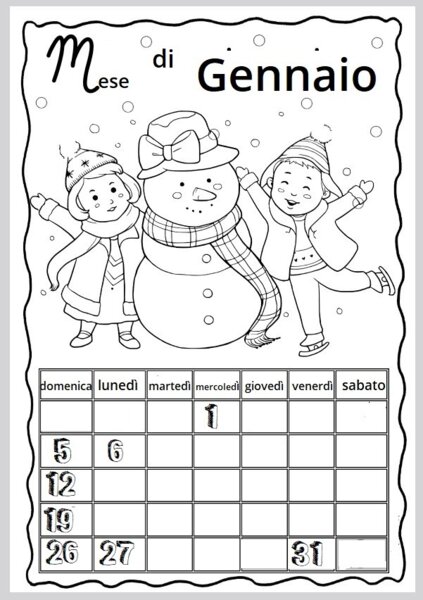 Calendarietto del mese di Gennaio