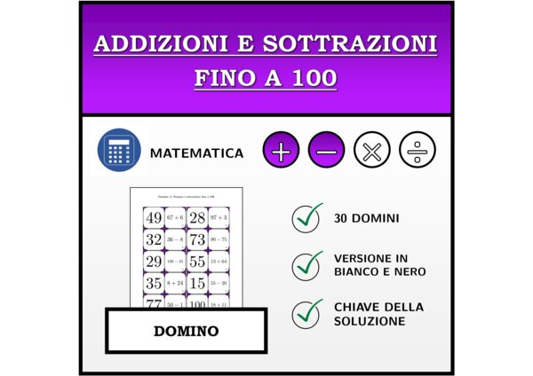 Domino | Addizioni e sottrazioni fino a 100 | Attività Matematica