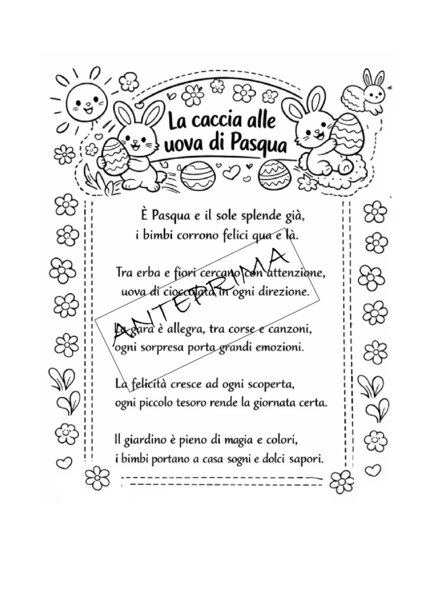 Filastrocca " La caccia alle uova di Pasqua" e uova da colorare e decorare