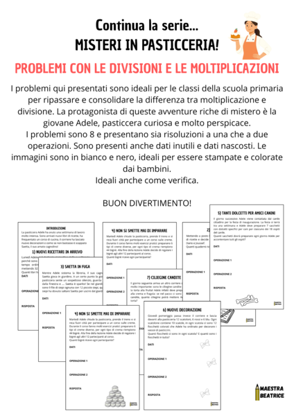 PROBLEMI CON LE DIVISIONI E LE MOLTIPLICAZIONI. SERIE: MISTERI IN PASTICCERIA!