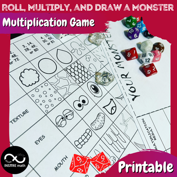 Halloween Math Craft Multiplication Game Facts to 10 Roll Multiply Draw Monster