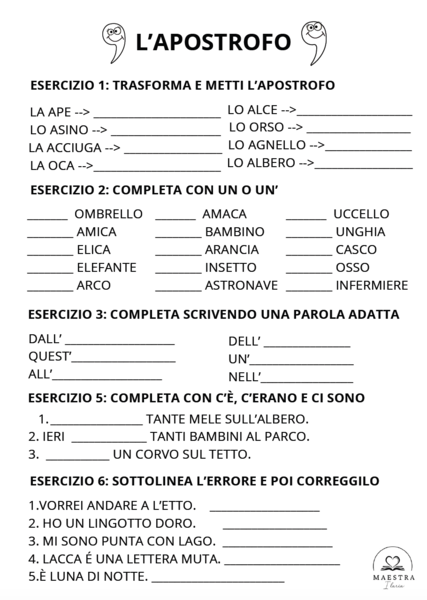 ESERCIZI APOSTROFO