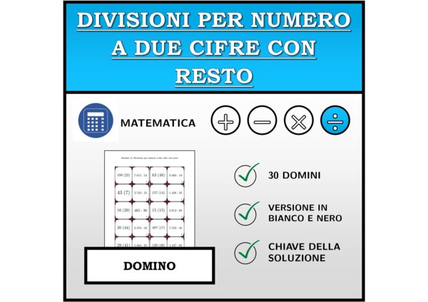 Domino - Divisioni per numero a due cifre con resto | Attività Matematica