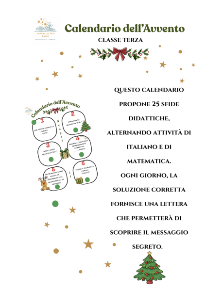 Calendario dell'avvento italiano e matematica cl 3