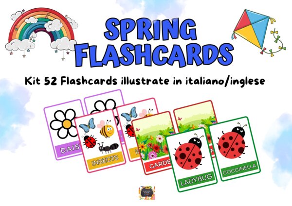 🦋🌼KIT 52 Flashcards illustrate sulla PRIMAVERA Bilingue: Italiano-Inglese🌼🌸