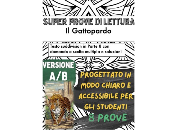 📘🐆 8x Test di lettura su «Il Gattopardo» di Giuseppe Tomasi di Lampedusa ✨ (Versione A/B – per capitoli, in classe)