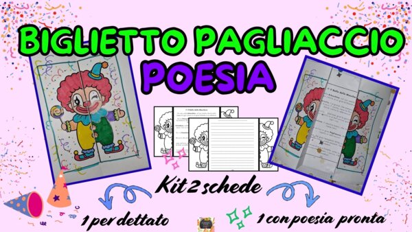 KIT 2 BIGLIETTI PAGLIACCIO con POESIA di Carnevale