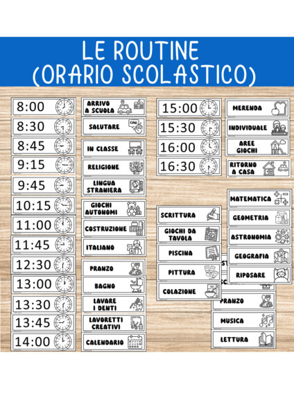 Le routine con orario scolastico (scuola primaria)
