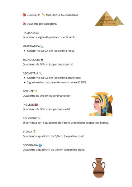 Elenco materiale scolastico classe quarta (PDF gratuito)