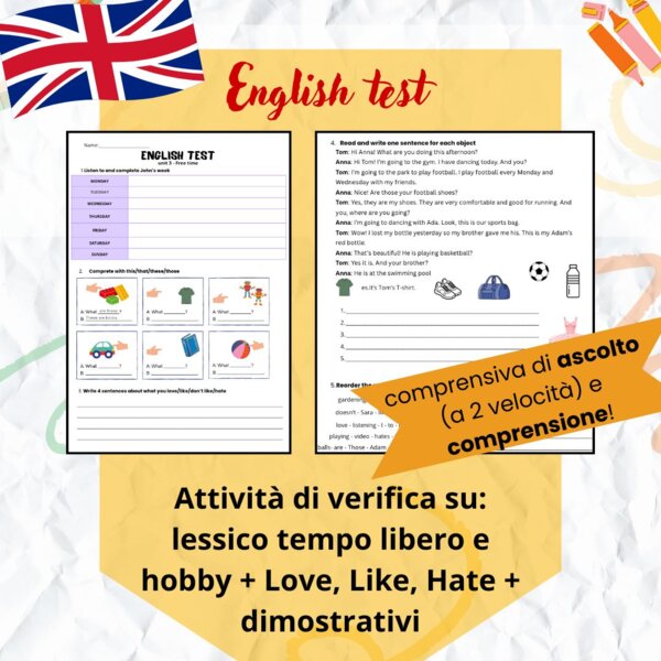 English Test Unit 3: Free Time & Hobbies (Kit Completo con Audio a 2 velocità)