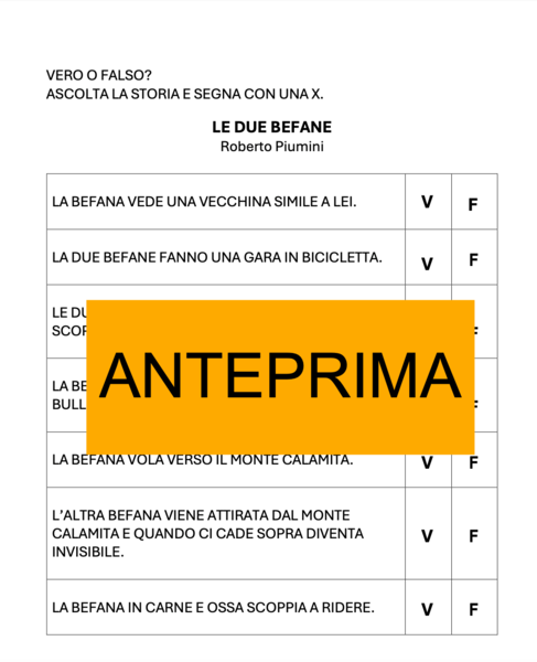 Comprensione vero/falso epifania "Le due befane" di R. Piumini