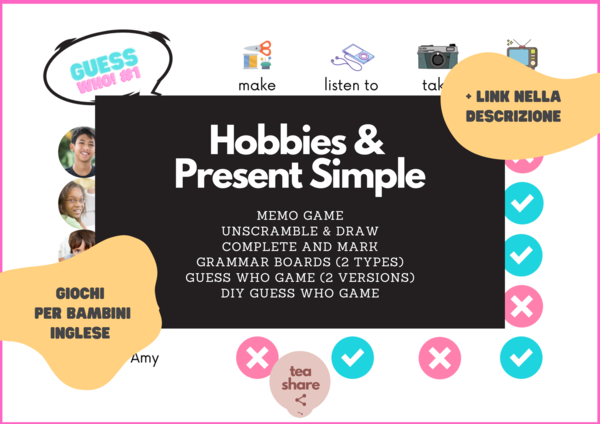 Hobbies + Present Simple giochi inglese bambini vocabolario link nella descrizione