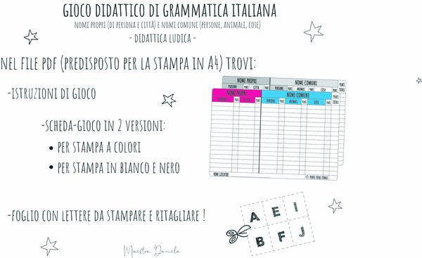 Gioco didattico di grammatica italiana (nomi propri e nomi comuni)