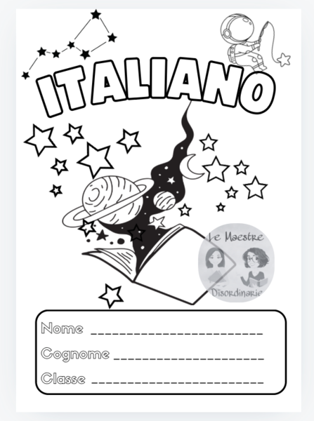 Copertina tema spazio quaderno di italiano