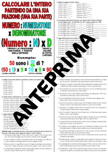 MATEMATICA FRAZIONI: CALCOLARE L’INTERO PARTENDO DA UNA SUA FRAZIONE CLASSI QUARTA O QUINTA SCUOLA PRIMARIA