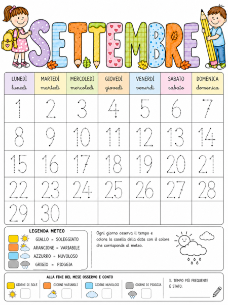 Calendario Meteorologico Annuale da Colorare – Osservazione del Tempo Atmosferico