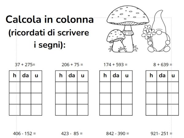 Addizioni, sottrazioni e moltiplicazioni in colonna