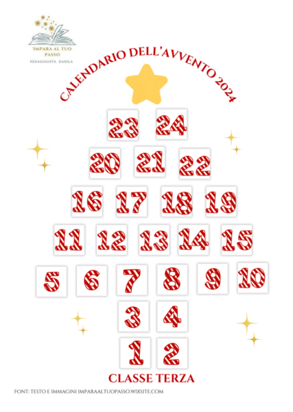 Calendario dell'avvento - schede didattiche classe terza