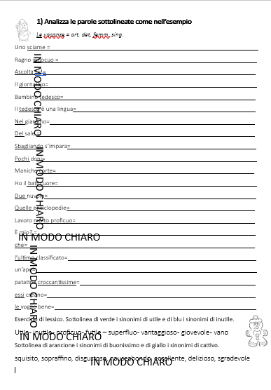 Analisi grammaticale - analisi di parti del discorso + esercizio di lessico