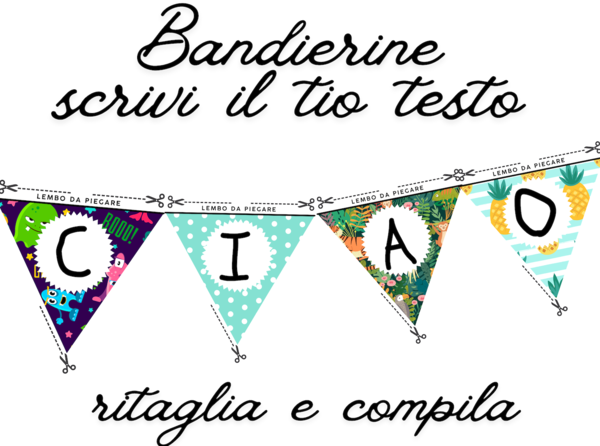 Bandierine Colorate Personalizzabili da Stampare – 29 Pennant Banner PDF. Scrivi Qualsiasi Testo