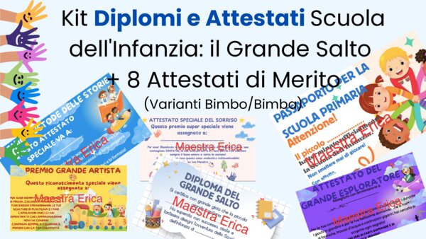 Kit Diplomi e Attestati Scuola dell'Infanzia: il Grande Salto+ 8 Attestati di Merito Speciali