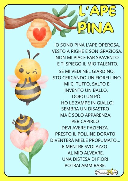Attività Giornata delle Api "L' Ape Pina" filastrocca e libretto con strofe e disegni
