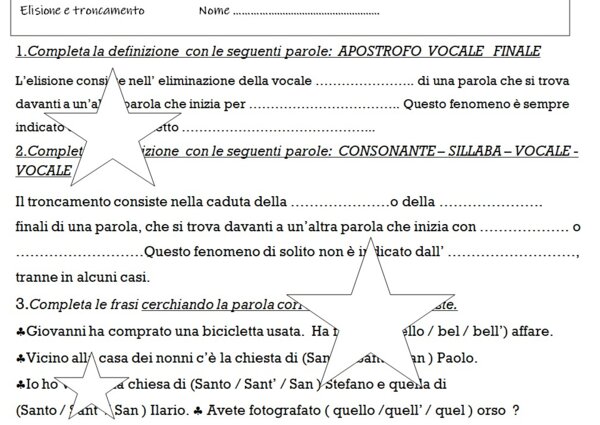ELISIONE E TRONCAMENTO - ESERCIZI