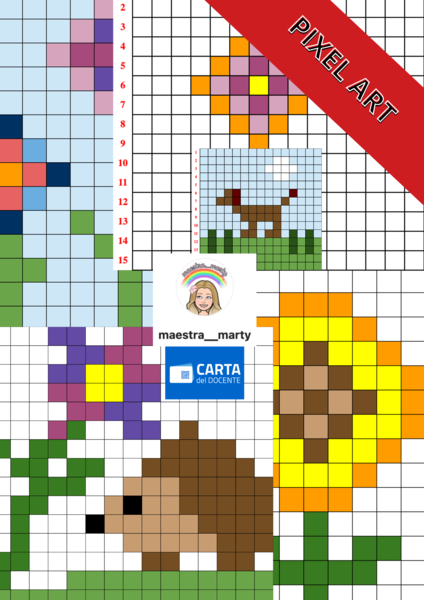 5 PIXEL ART DI PRIMAVERA + GRIGLIA VUOTA PERSONALIZZABILE