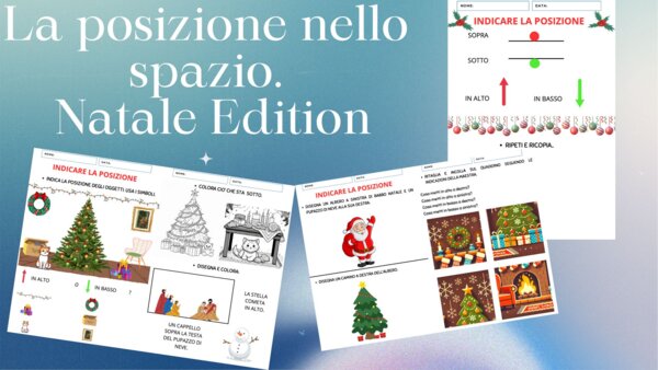 Orientamento nello spazio a tema Natale. Dove si trova? Destra, sinistra, in alto, in basso, sopra e sotto.