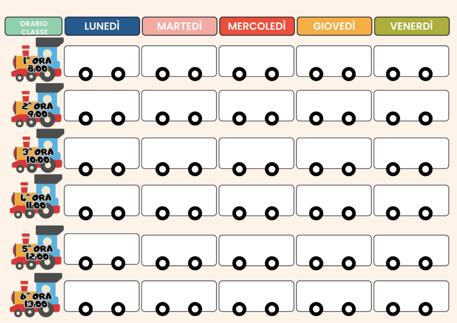Schema orario scolastico - Trenino Tobia