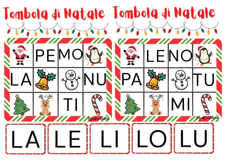 tombola di Natale con le sillabe L M P T N S