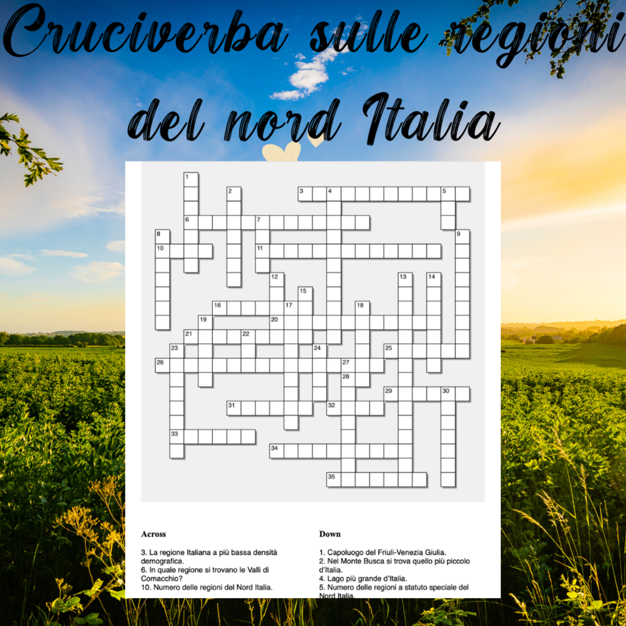 Cruciverba sulle regioni del nord Italia