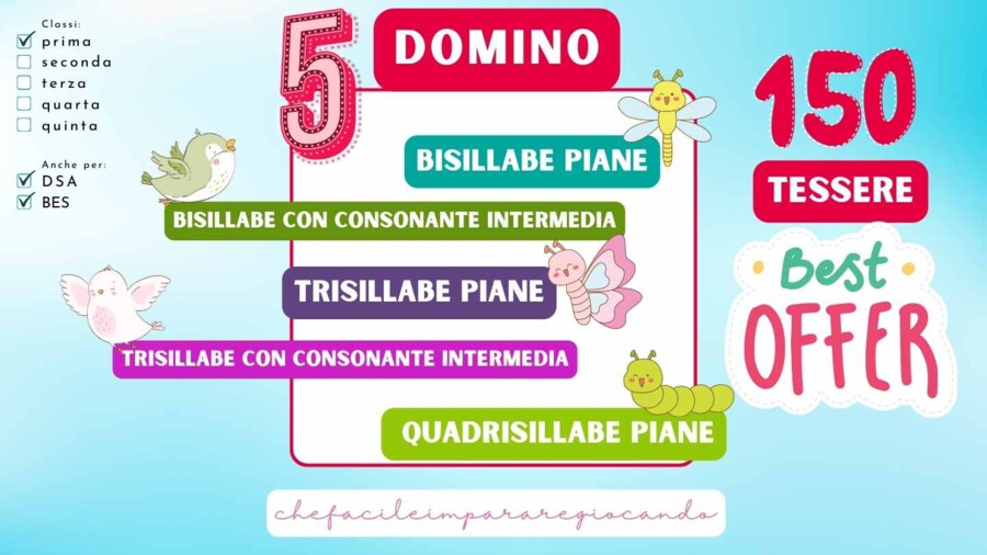 5 DOMINO - 150 PAROLE BISILLABE, TRISILLABE, QUADRISILLABE