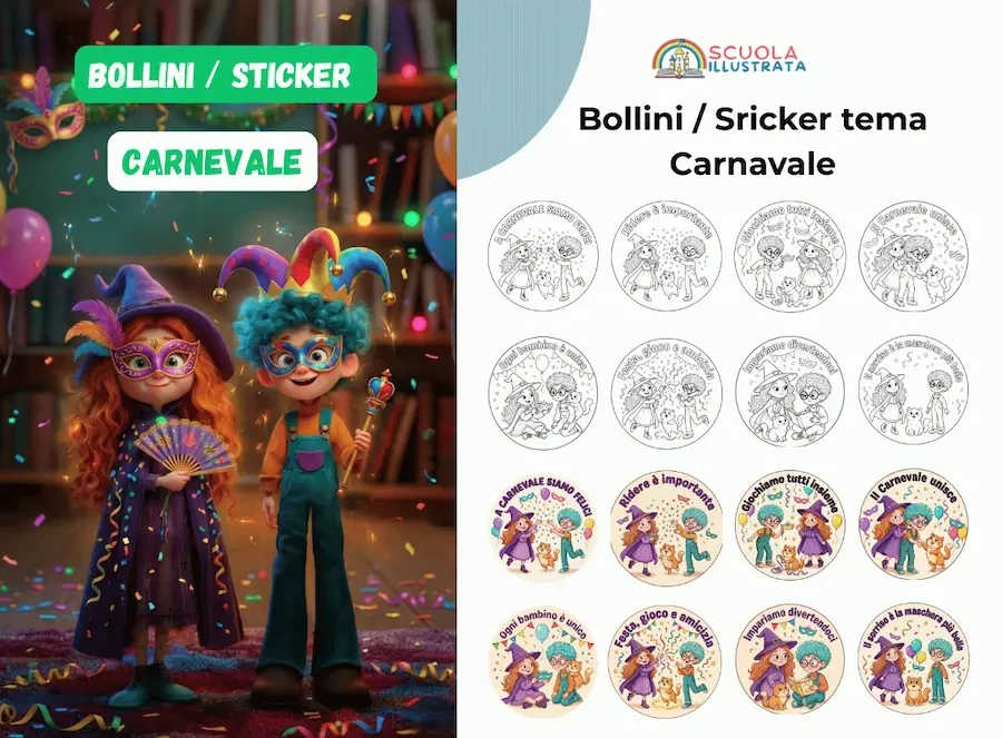 Bollini/Sticker Motivazionali Carnevale – Bollini Motivazionali Illustrati