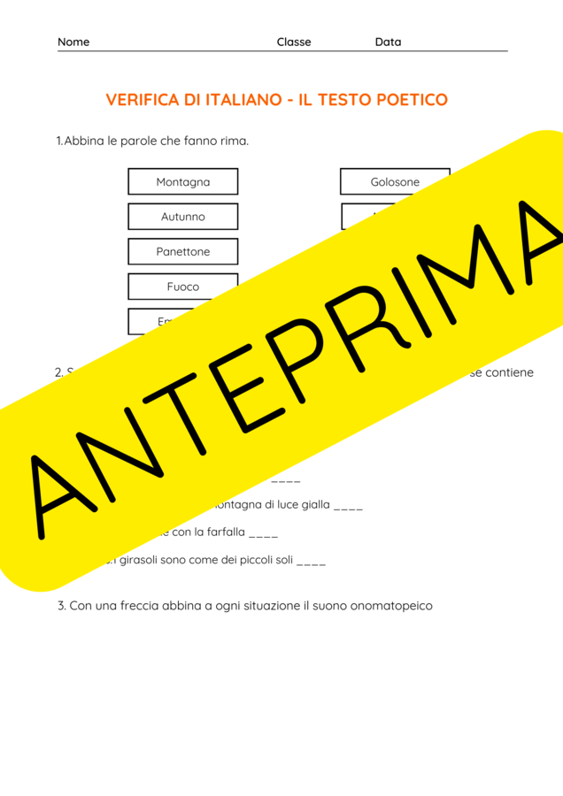 Verifica testo poetico scuola primaria