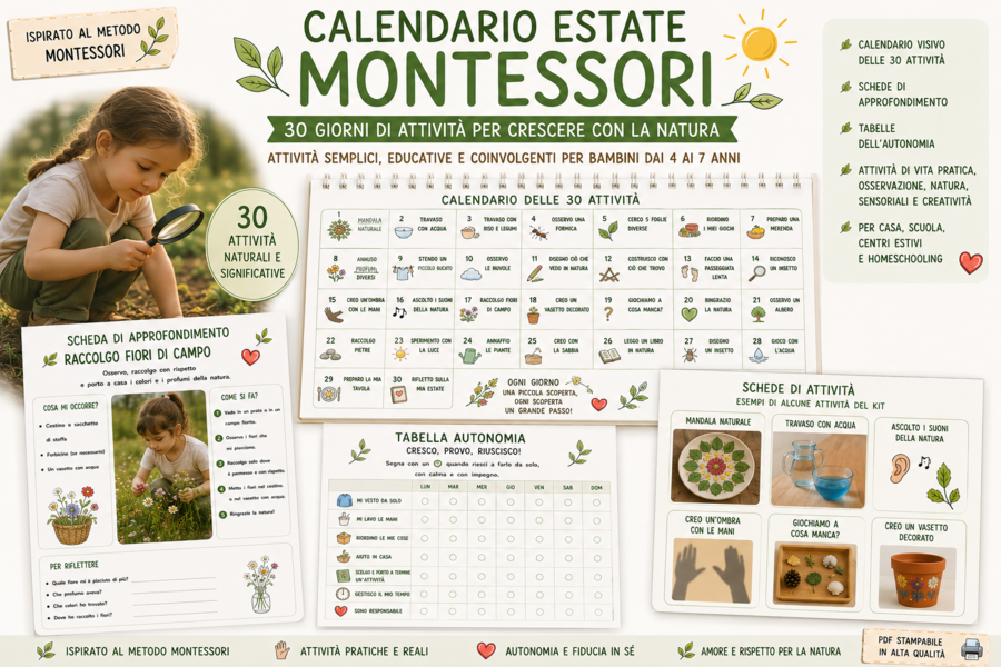 Calendario montessori - 1 mese di attività - 30 diverse attività dai 3 ai 6 anni