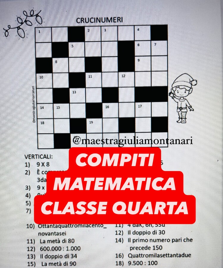Compiti per Natale di matematica classe quarta