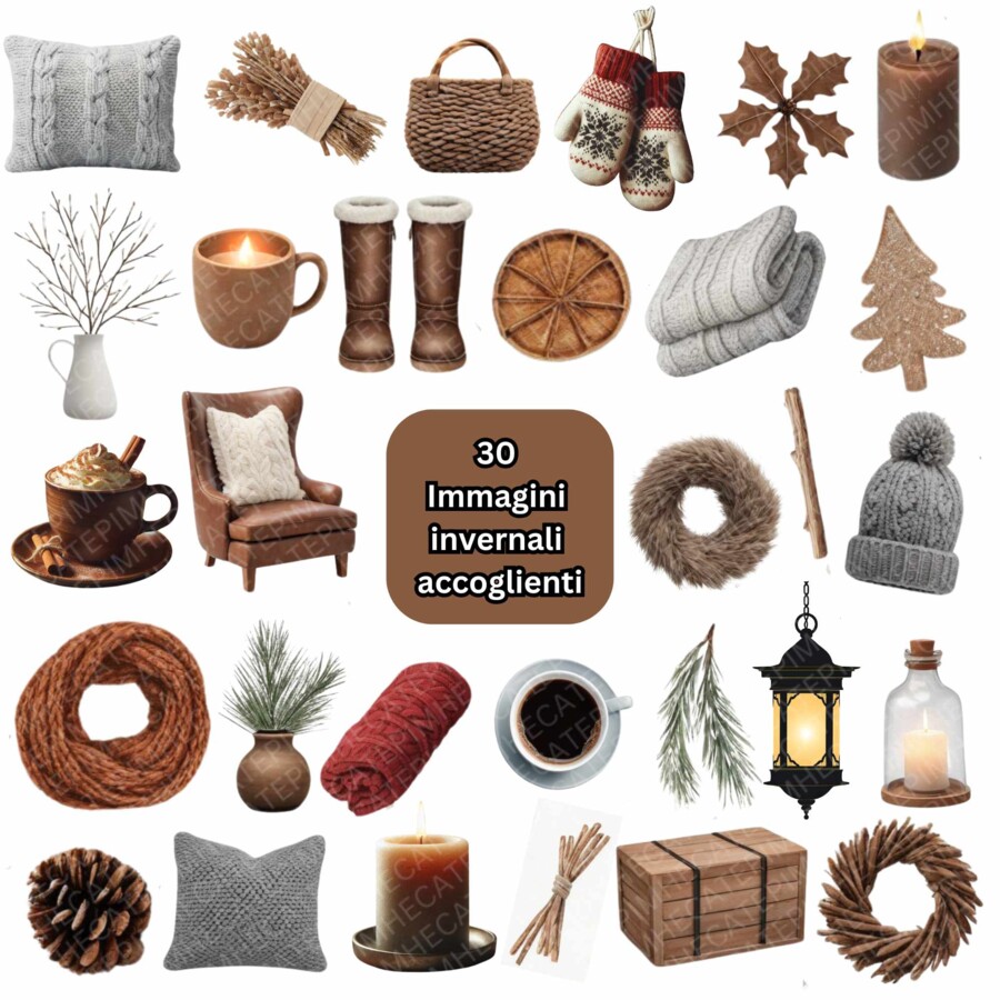 30 Accogliente bundle SVG invernale, bundle di disegni clipart invernali PNG 300 Dpi stampabili, di alta qualità, con JPG e Pdf.