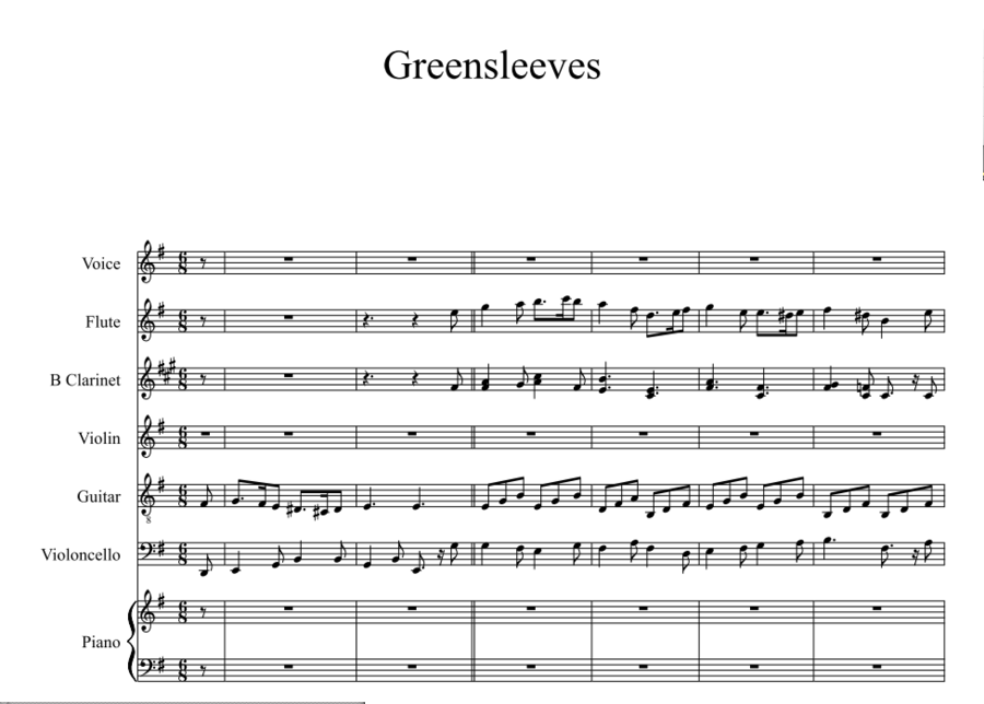Greensleeves - partitura per 7 strumenti