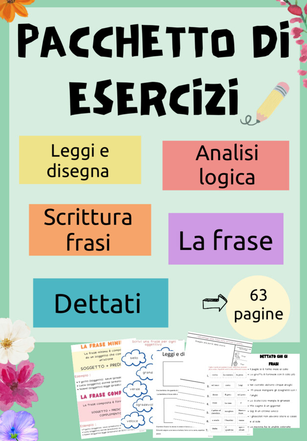 Pacchetto analisi logica, frase, dettato, scrittura e lettura