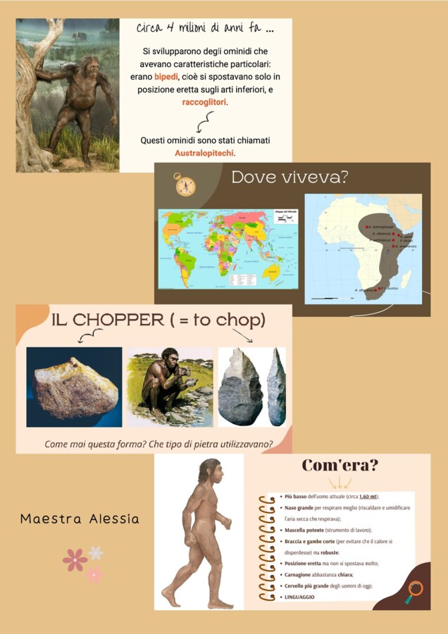 Slides "La storia degli esseri umani" - presentazione dei vari uomini primitivi
