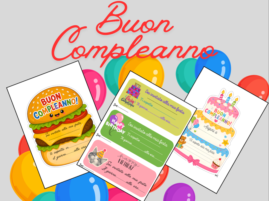Biglietti d'Invito compleanno Compilabili e Locandine d'Auguri da Appendere anche a scuola