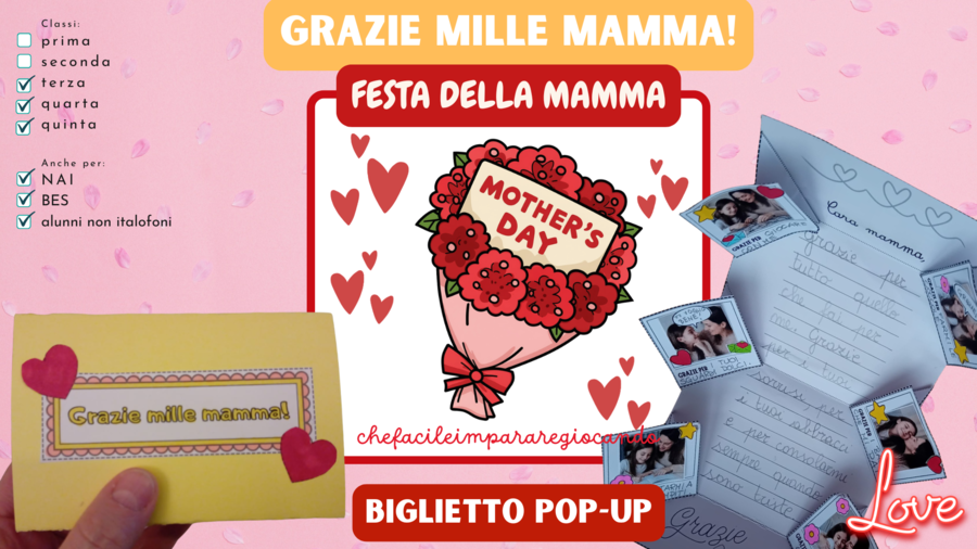 FESTA DELLA MAMMA - BIGLIETTO POP UP GRAZIE MILLE MAMMA - CLASSE TERZA QUARTA QUINTA