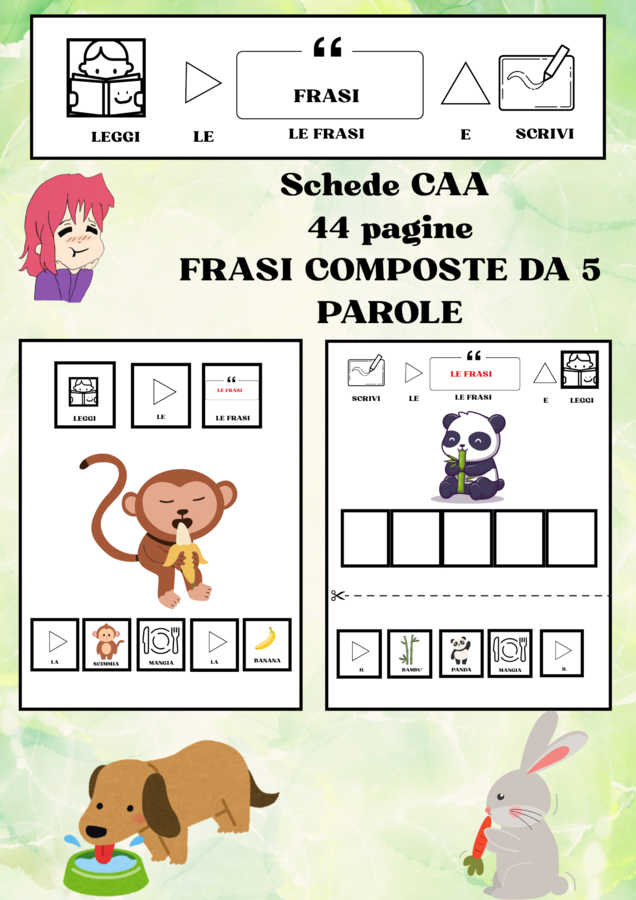 CAA: LETTURA E SCRITTURA frasi sugli animali