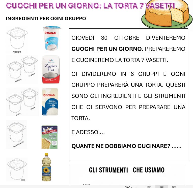 cuochi per un giorno. attività che lega la cucina con la matematica