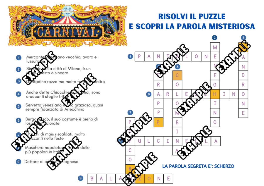 Puzzle di Carnevale - conosci meglio le maschere della tradizione