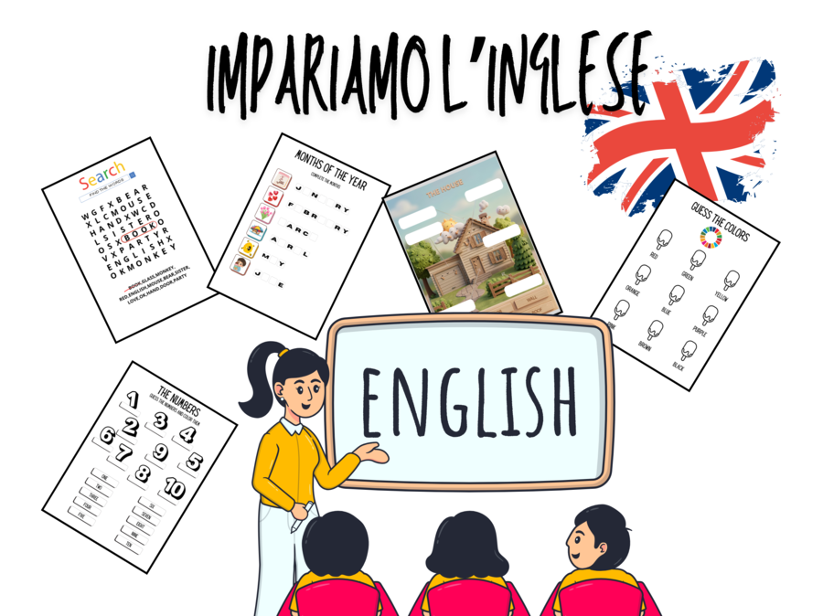 Imparo l'Inglese Divertendomi! – Pack di 22 Schede Didattiche per la Scuola Primaria.