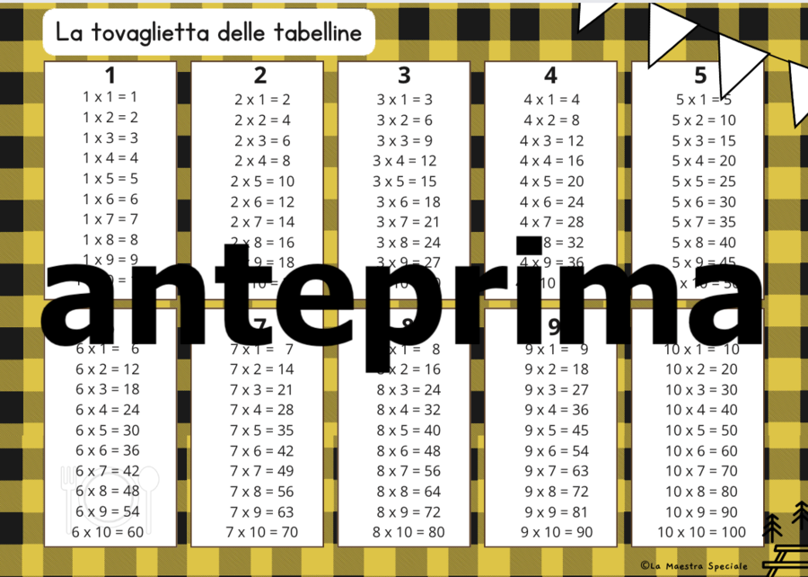 LE TOVAGLIETTE DELLE TABELLINE